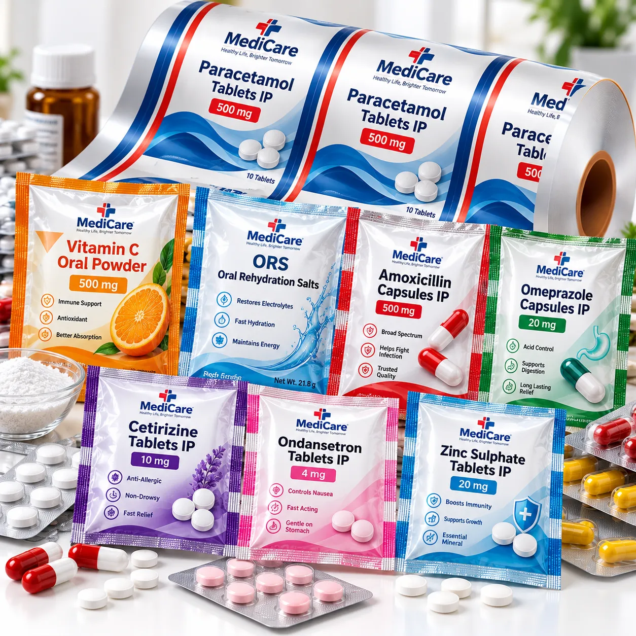 Pharmaceutical Three Side Seal Pouch Making Machine application 1